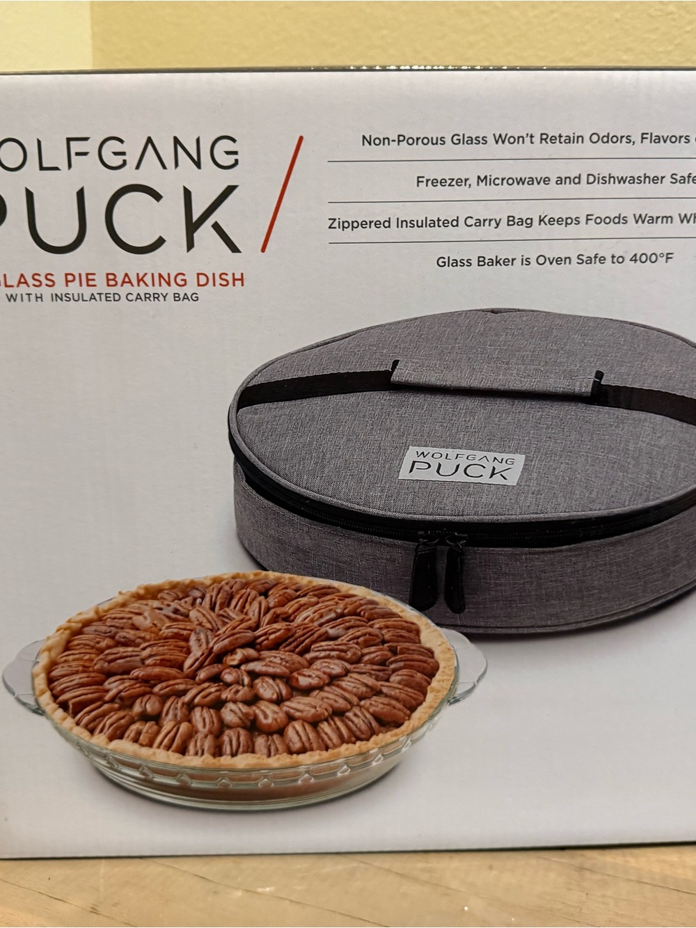 Wolfgang Puck Gray Insulated Pie Carrier with Glass Baking Dish
